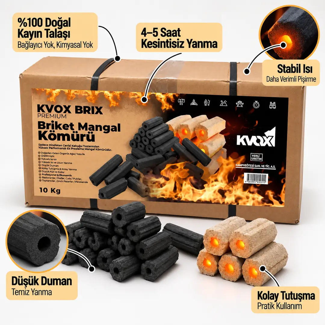 KVOX BRIX kayın talaşı briket mangal kömürü 10 kg – görsel 2