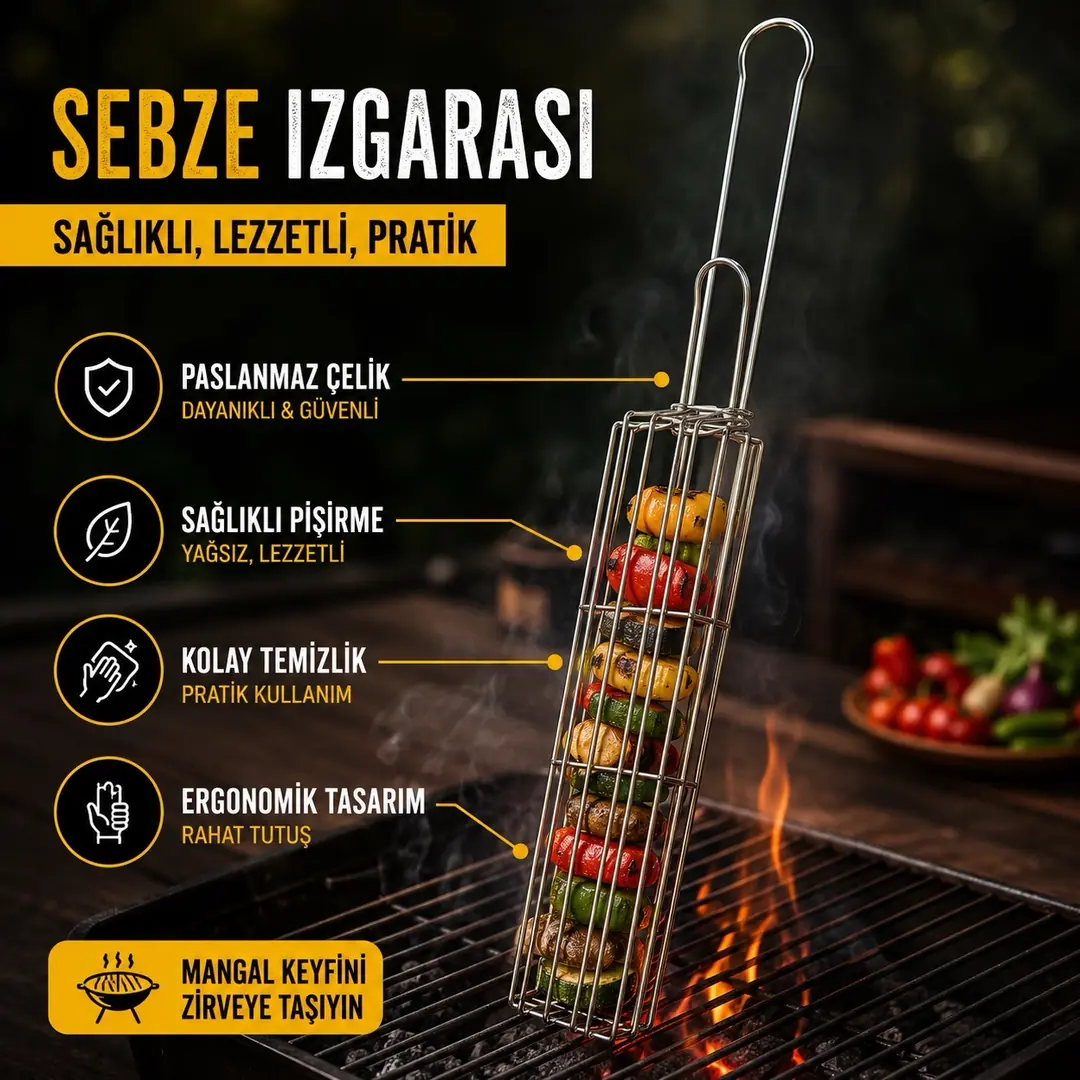 KVOX Paslanmaz Çelik Sebze Izgarası Kilitli Mangal Kafesi 66 cm – görsel 2