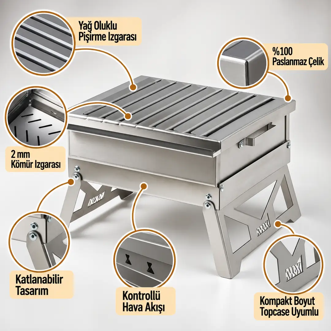 KVOX M1.3 Motosiklet Mangalı Katlanır Paslanmaz Çelik 25×25 cm – görsel 2